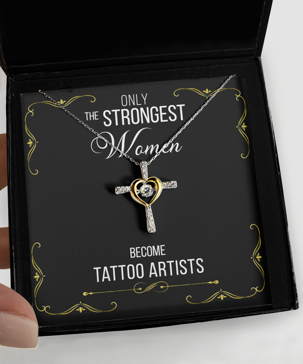 Gift for Tattoo Artists Gifts for Her Only The Strongest Women Become Tattoo Artists Cross Necklace 14K Gold Plated Sterling Silver Cubic Zirconia