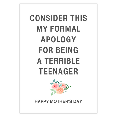 Card From Son, Card From Daughter, Gag Gift for Mom, Funny Mother's Day Card, Sarcastic Card for Mom, Terrible Teenager