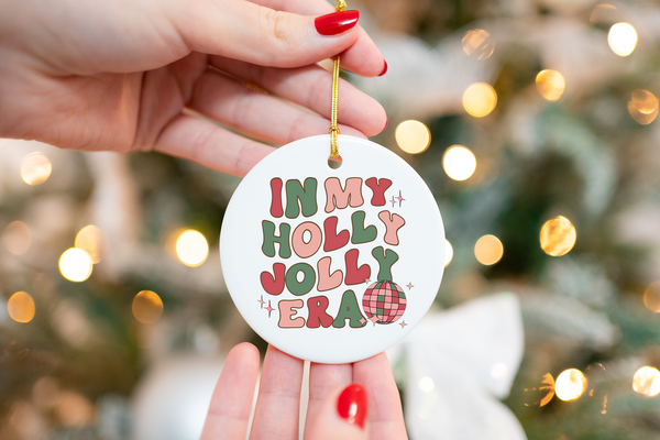 In My Holly Jolly Era Ornament Holly Jolly Vibes Retro Groovy Ceramic Christmas Tree Ornament