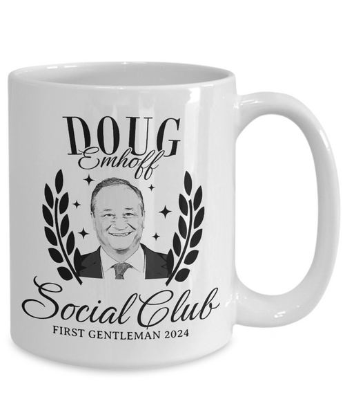 Doug Emhoff Social Club Mug, First Gentleman Coffee Cup, Kamala Harris for President Mug, Election 2024 Gifts, Democrat Mug