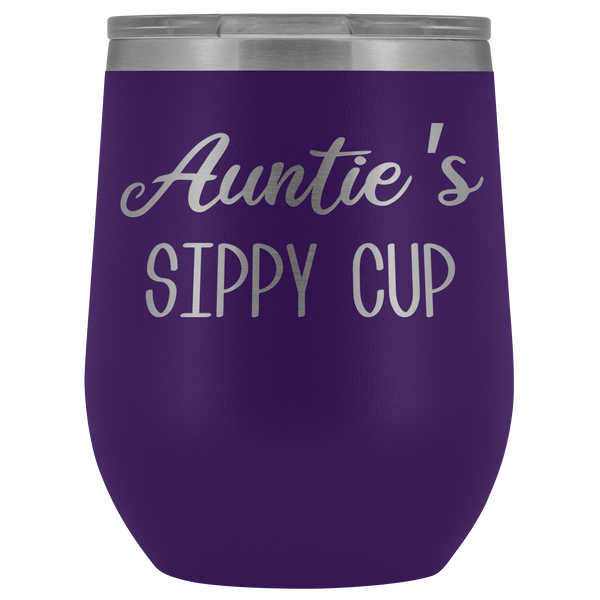 Auntie's Sippy Cup Auntie Wine Tumbler Gifts Funny Stemless Stainless Steel Insulated Wine Tumblers Hot Cold BPA Free 12oz Travel Cup