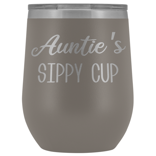 Auntie's Sippy Cup Auntie Wine Tumbler Gifts Funny Stemless Stainless Steel Insulated Wine Tumblers Hot Cold BPA Free 12oz Travel Cup