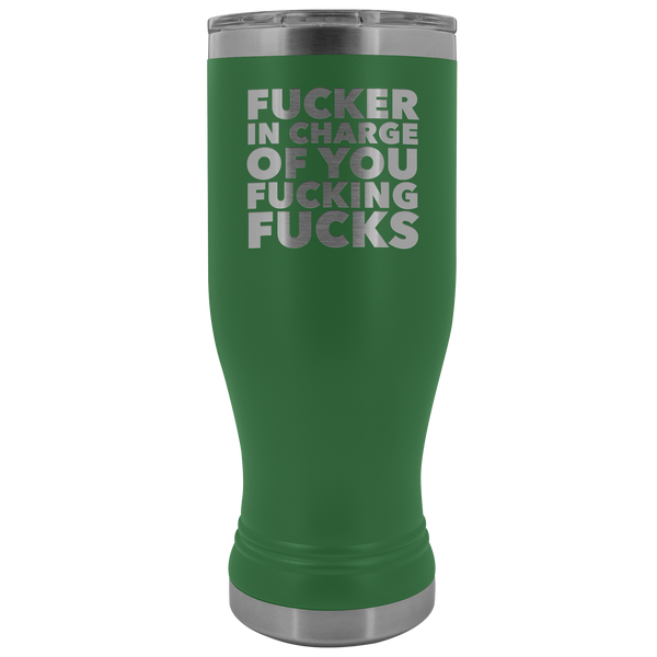 Funny Boss Gifts Inappropriate Fucker in Charge Profanity Tumbler Metal Mug Vacuum Insulated Hot Cold Travel Cup 30oz BPA Free