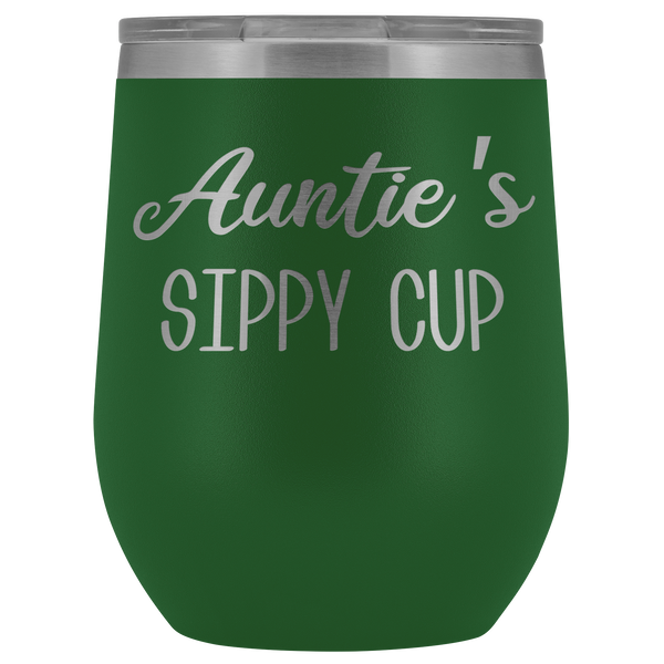 Auntie's Sippy Cup Auntie Wine Tumbler Gifts Funny Stemless Stainless Steel Insulated Wine Tumblers Hot Cold BPA Free 12oz Travel Cup