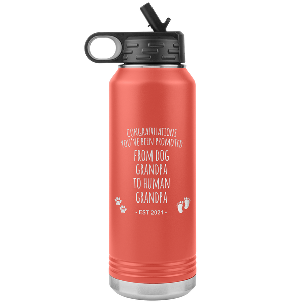 Promoted From Dog Grandpa To Human Grandpa Est 2021 Pregnancy Reveal Announcement New Baby Gift Insulated Water Bottle 32oz BPA Free