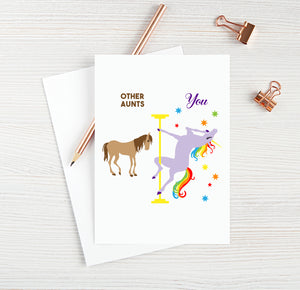 Aunts Birthday Card Funny Aunt Card for Best Aunts Ever Blank Card Unicorn Birthday Card Pole Dance Gifts