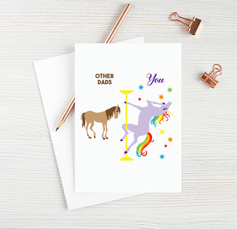 Dad Birthday Card Funny Dad Card for Best Dad Ever Blank Card Unicorn Birthday Card Pole Dance Gifts