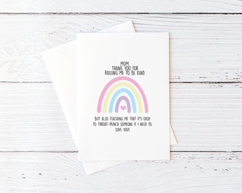 Funny Mom Card Funny Mother's Day Card Throat Punch Card To Mom From Daughter Blank Greeting Card Rainbow Card