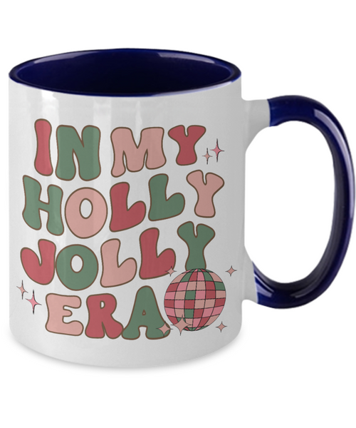 In My Holly Jolly Era Mug Holly Jolly Vibes Retro Groovy Two-Tone Coffee Cup