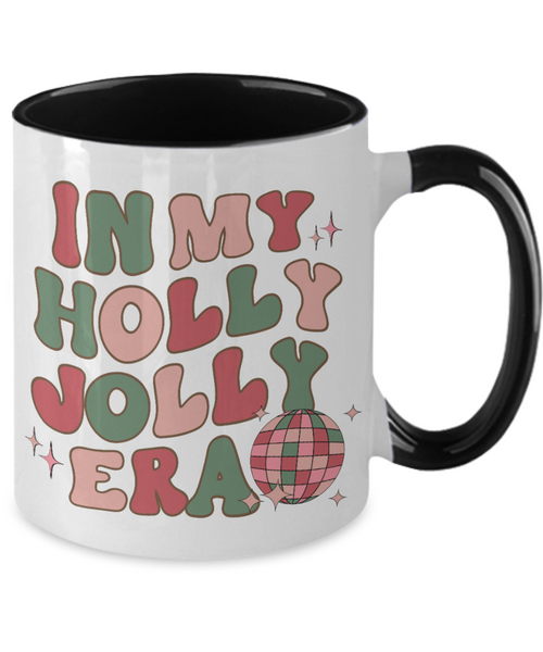 In My Holly Jolly Era Mug Holly Jolly Vibes Retro Groovy Two-Tone Coffee Cup