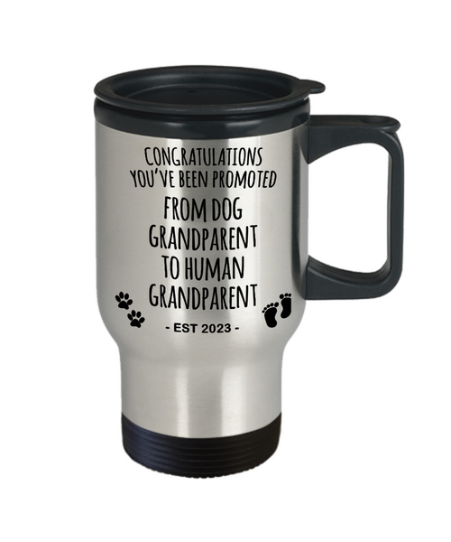 Dog Grandparent to Human Grandparent Est 2023 Insulated Travel Mug Coffee Cup Funny Gift