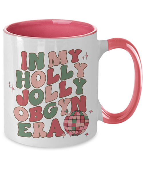 Obgyn Gifts, Obgyn Nurse, Baby Doctor Mug, Gynecologist Gift, In My Holly Jolly OBGYN Era, Holly Jolly Vibes, Retro Two-Toned Coffee Cup