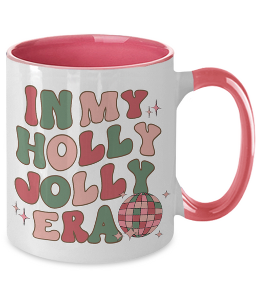 In My Holly Jolly Era Mug Holly Jolly Vibes Retro Groovy Two-Tone Coffee Cup