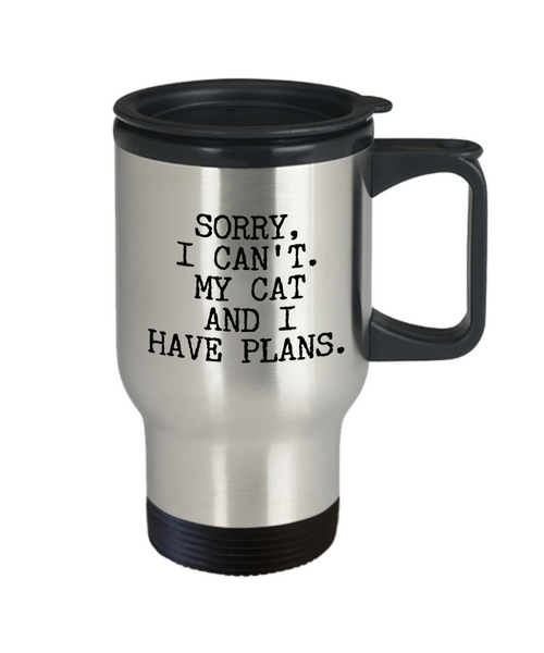 Cat Lover Gifts for Women & Men Sorry I Can't My Cat and I Have Plans Mug Funny Stainlelss Steel Insulated Travel Coffee Cup-Cute But Rude