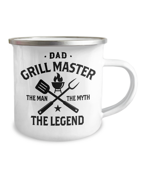 Dad Grillmaster The Man The Myth The Legend Metal Camping Mug Coffee Cup Funny Gift