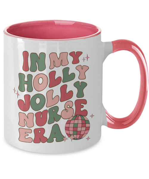 In My Holly Jolly Nurse Era, Funny Nurse Mug, Holly Jolly Vibes, Holly Jolly Era, RN Gift for Nurse Retro Two-Toned Coffee Cup