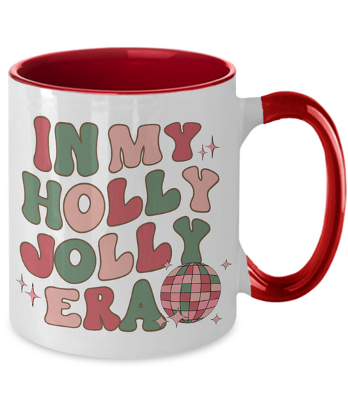 In My Holly Jolly Era Mug Holly Jolly Vibes Retro Groovy Two-Tone Coffee Cup