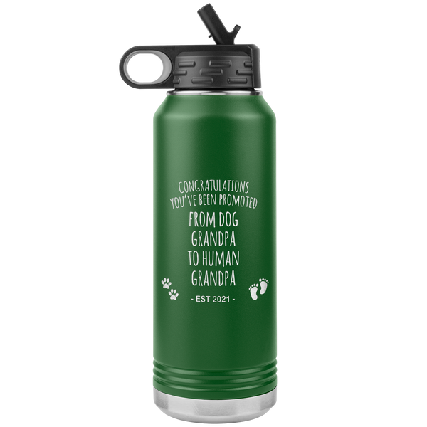 Promoted From Dog Grandpa To Human Grandpa Est 2021 Pregnancy Reveal Announcement New Baby Gift Insulated Water Bottle 32oz BPA Free