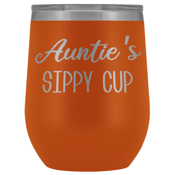 Auntie's Sippy Cup Auntie Wine Tumbler Gifts Funny Stemless Stainless Steel Insulated Wine Tumblers Hot Cold BPA Free 12oz Travel Cup