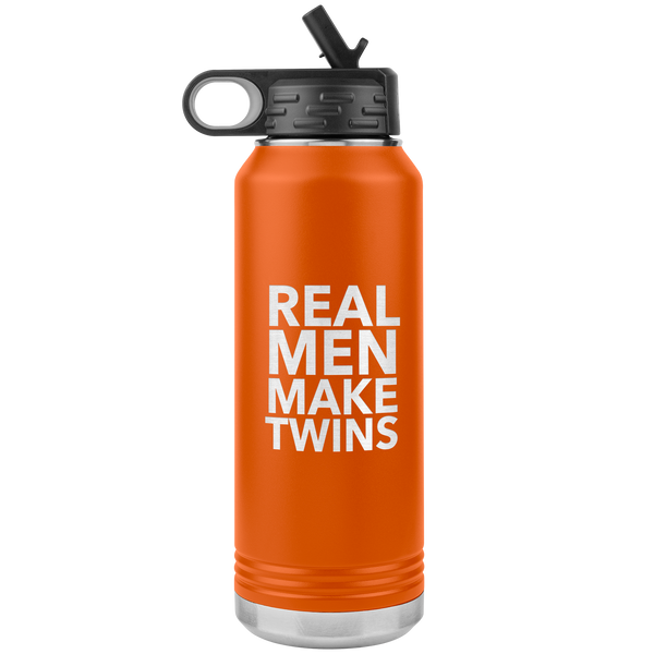 Dad of Twins Gift for Father's Day Real Men Make Twins Funny Water Bottle Insulated Tumbler 32oz BPA Free