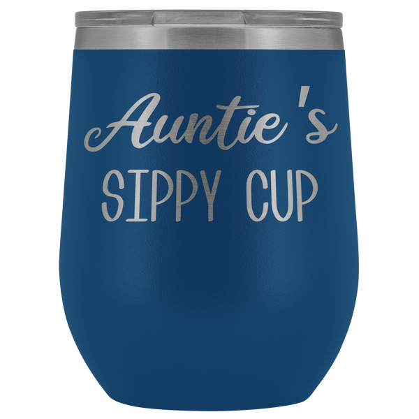 Auntie's Sippy Cup Auntie Wine Tumbler Gifts Funny Stemless Stainless Steel Insulated Wine Tumblers Hot Cold BPA Free 12oz Travel Cup