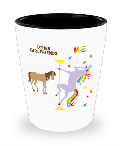 Funny Girlfriend Gifts for Her Pole Dancing Unicorn Rainbow Ceramic Shot Glass