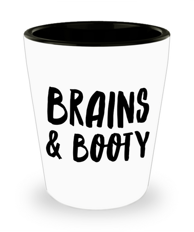 Brains & Booty Ceramic Shot Glass for Her Funny Galentines Day Gifts Girlfriend Gift Idea