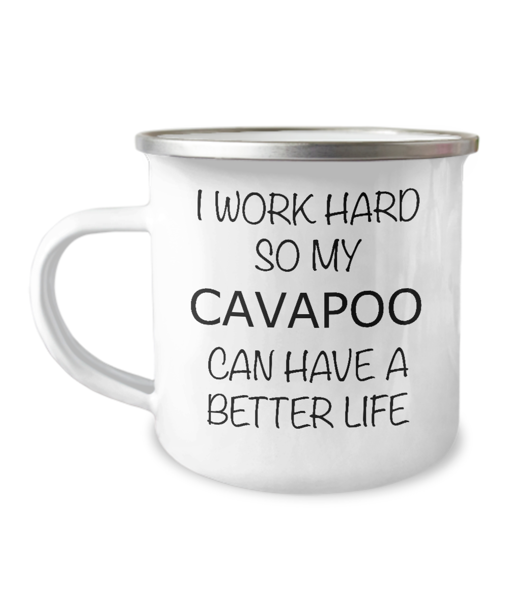 I Work Hard Cavapoo Camping Mug Coffee Cup Funny Coworker Gifts