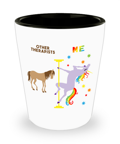 Funny Therapist Gift for Therapists Graduation Dancing Unicorn Ceramic Shot Glass