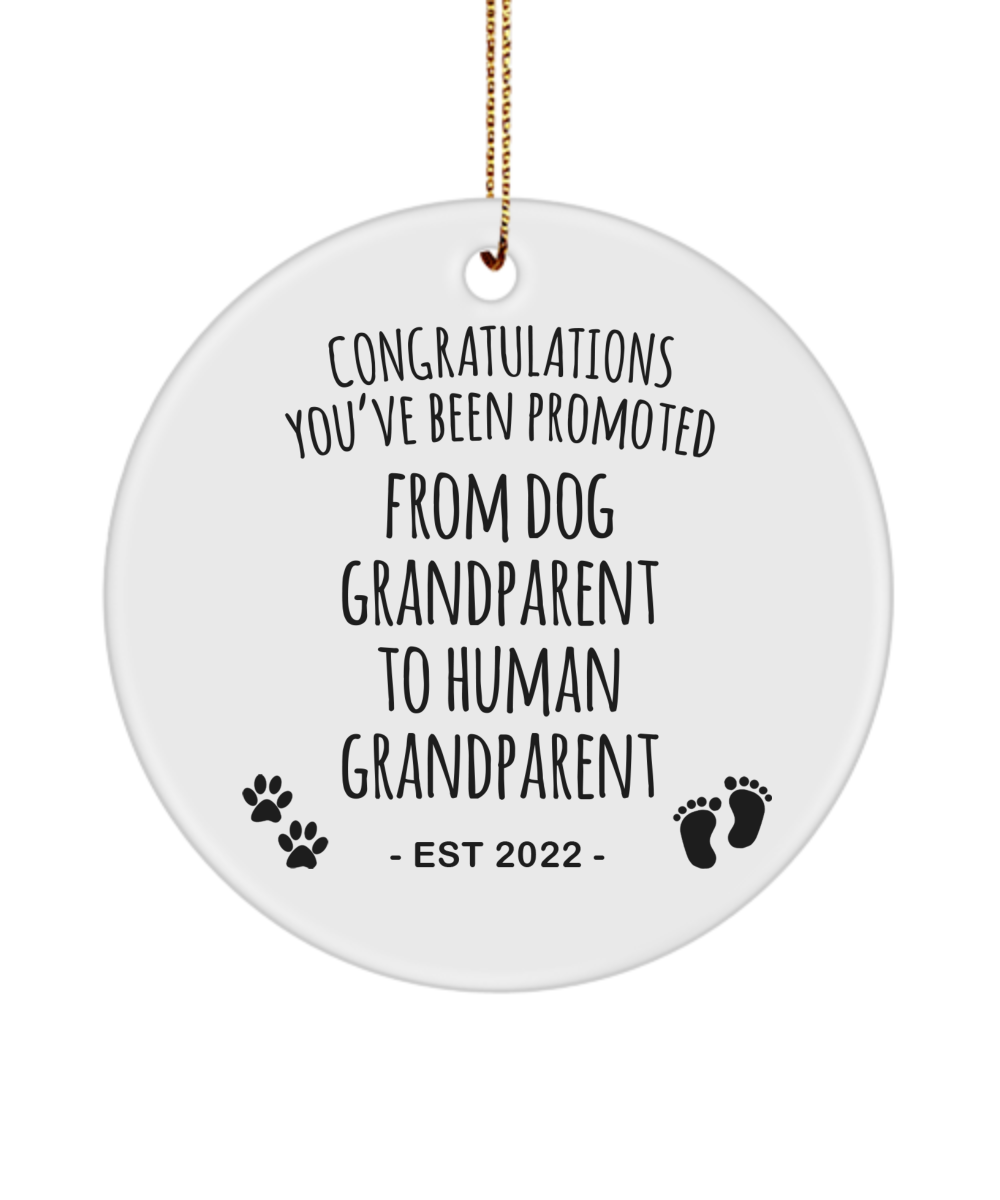 Dog Grandparent to Human Grandparent Est 2022 Ceramic Christmas Tree Ornament Funny Gift