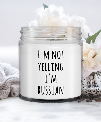 Russian Gift I'm Not Yelling I'm Russian Candle Vanilla Scented Soy Wax Blend 9 oz. with Lid