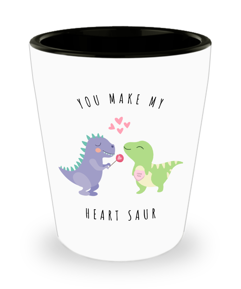 Dinosaur Shot Glass, Dinosaurs, Dinosaur Cup, T Rex Mug, Dinosaur Lover Gifts, Valentine's Day, You Make My Heart Saur Ceramic Shot Glasses