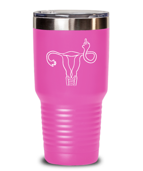 Angry Uterus Flipping the Bird Finger Reproductive Rights Insulated Drink Tumbler Travel Cup Feminist Gift