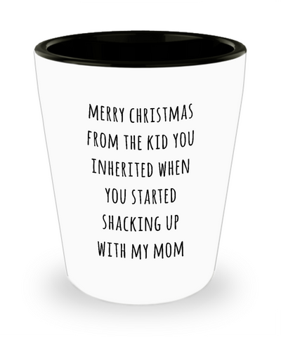 Stepdad Stepfather Gift for Stepdads Funny Merry Christmas from the Kid You Inherited When You Started Shacking with My Mom Ceramic Shot Glass