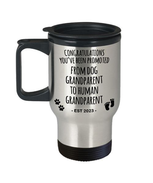 Dog Grandparent to Human Grandparent Est 2023 Insulated Travel Mug Coffee Cup Funny Gift