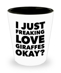 Giraffe Shot Glass Giraffe Gifts for Adults - I Just Freaking Love Giraffes Okay? Funny Giraffe Ceramic Shot Glasses