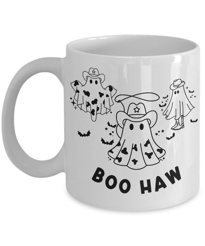 Ghost Mug, Spooky Season Mug, Spooky Mug, Boo Haw, Boohaw, Cowboy Ghost Coffee Cup