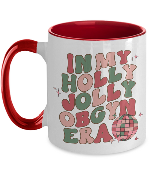 Obgyn Gifts, Obgyn Nurse, Baby Doctor Mug, Gynecologist Gift, In My Holly Jolly OBGYN Era, Holly Jolly Vibes, Retro Two-Toned Coffee Cup