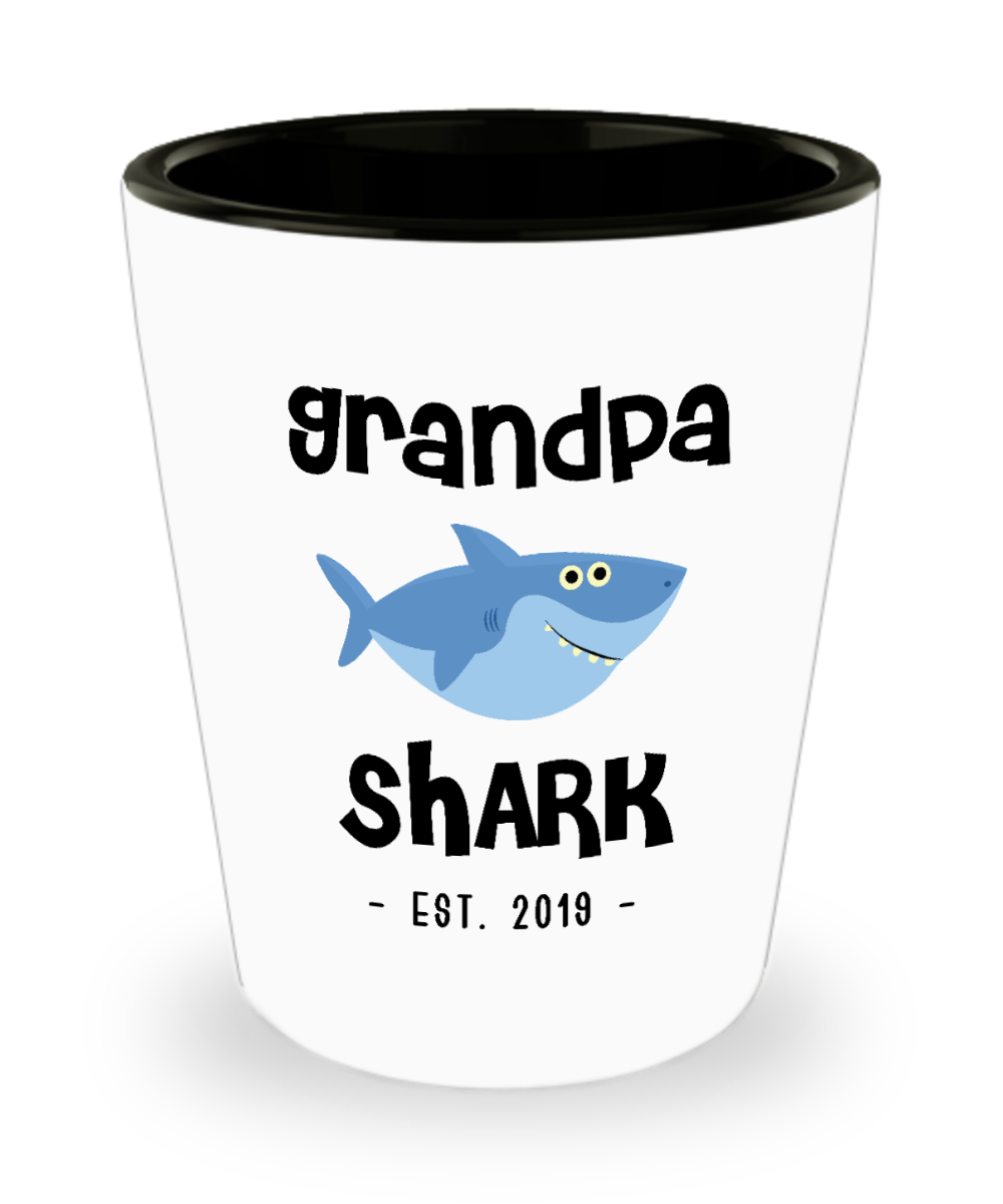 Grandpa Shark Mug New Grandpa Est 2019 Do Do Do Expecting Grandpas Baby Shower Pregnancy Reveal Announcement Gifts Ceramic Shot Glass