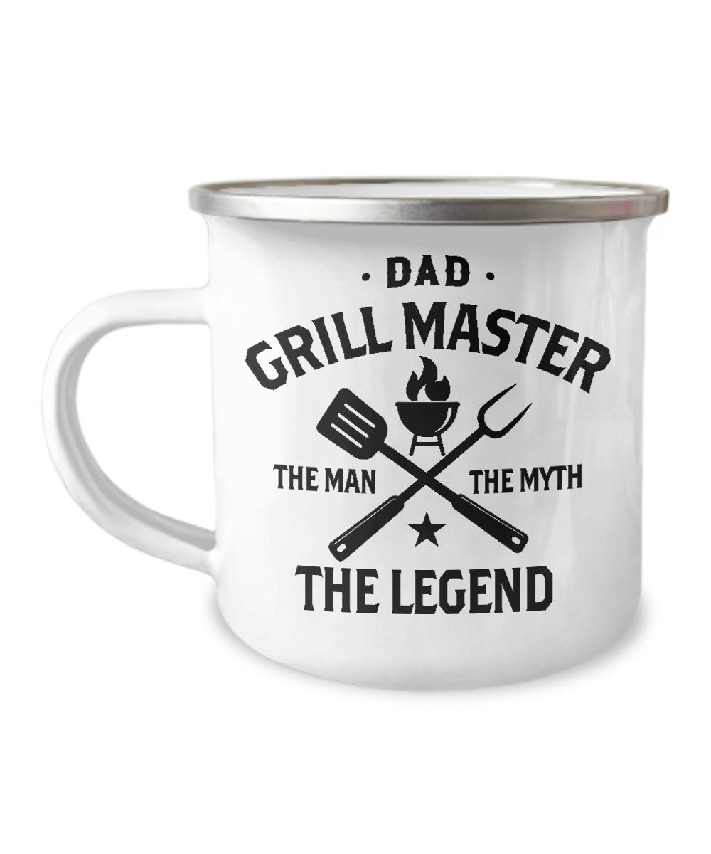 Dad Grillmaster The Man The Myth The Legend Metal Camping Mug Coffee Cup Funny Gift