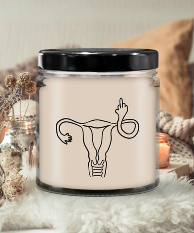 Angry Uterus Finger Flipping the Bird Reproductive Rights Social Justice Feminism Pro Choice Women's Rights Candle 9 oz Vanilla Scented Soy Wax Blend