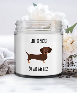 Cute Dachshund Gift Wiener Dog Candle Vanilla Scented Soy Wax Blend 9 oz. with Lid