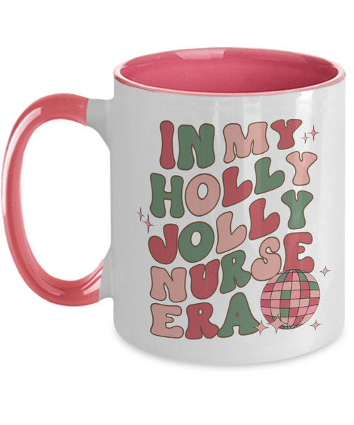 In My Holly Jolly Nurse Era, Funny Nurse Mug, Holly Jolly Vibes, Holly Jolly Era, RN Gift for Nurse Retro Two-Toned Coffee Cup