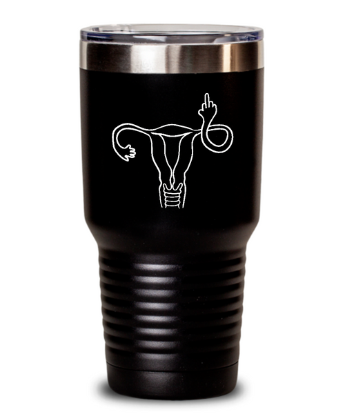 Angry Uterus Flipping the Bird Finger Reproductive Rights Insulated Drink Tumbler Travel Cup Feminist Gift