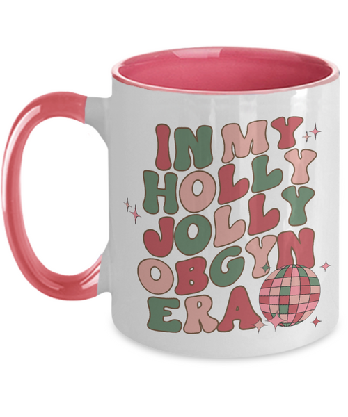 Obgyn Gifts, Obgyn Nurse, Baby Doctor Mug, Gynecologist Gift, In My Holly Jolly OBGYN Era, Holly Jolly Vibes, Retro Two-Toned Coffee Cup