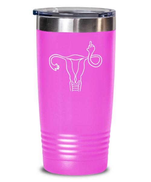 Angry Uterus Flipping the Bird Finger Reproductive Rights Insulated Drink Tumbler Travel Cup Feminist Gift