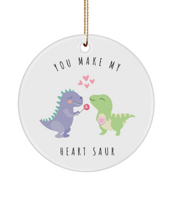 Dinosaur Ornament, Dinosaurs, T Rex, Dinosaur Lover Gifts, Valentine's Day, You Make My Heart Saur Ceramic Ornament