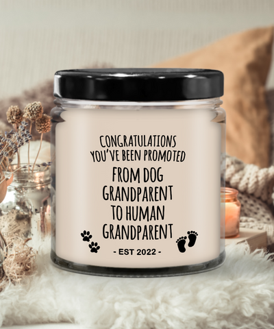 Dog Grandparent to Human Grandparent Est 2022 Candle 9oz Vanilla Scented Soy Wax Blend Candles Funny Gifts