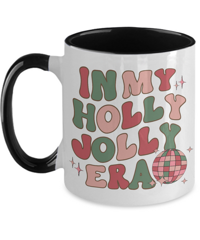 In My Holly Jolly Era Mug Holly Jolly Vibes Retro Groovy Two-Tone Coffee Cup