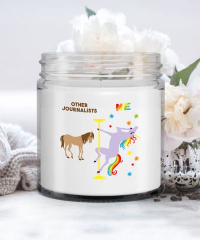 Journalist Gifts Other Journalists Vs Me Rainbow Unicorn Candle Vanilla Scented Soy Wax Blend 9 oz. with Lid